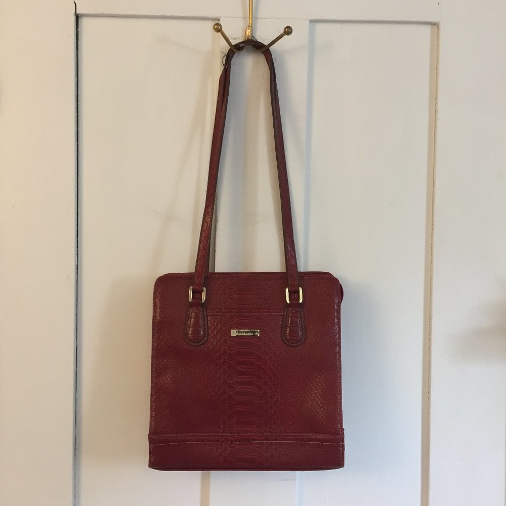 Liz Claiborne Red Snake Leather Structured Double Strap Bag -